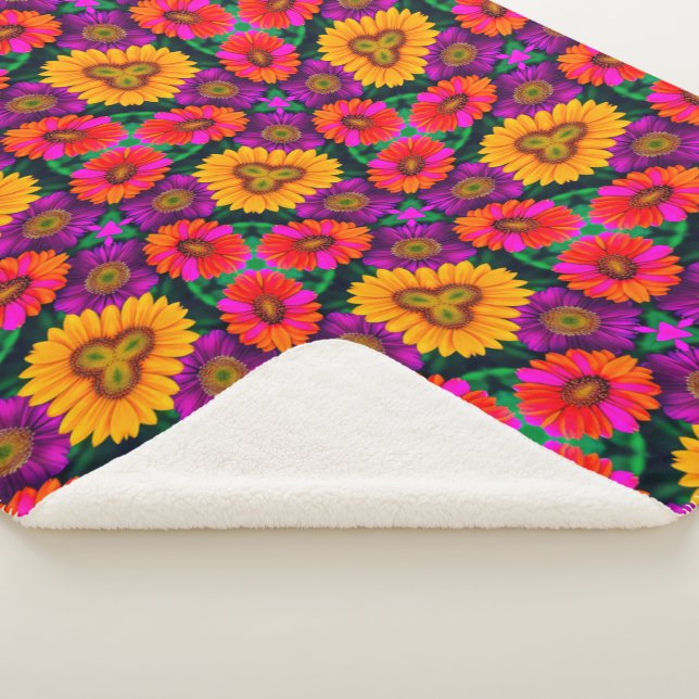 Colourful Daisy Bouquet Pattern Sherpa Blanket (3/4)