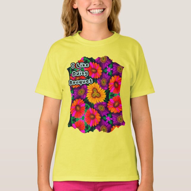 Colourful Daisy Bouquet Pattern T-Shirt (Front)