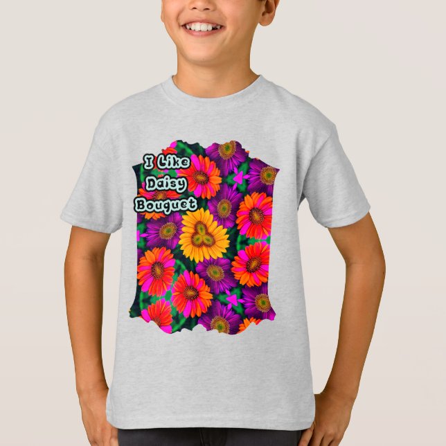 Colourful Daisy Bouquet Pattern T-Shirt (Front)