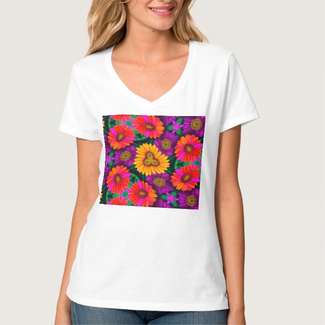 Colourful Daisy Bouquet Pattern T-Shirt (Front)