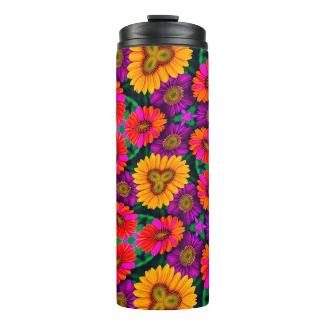 Colourful Daisy Bouquet Pattern Thermal Tumbler (Front)