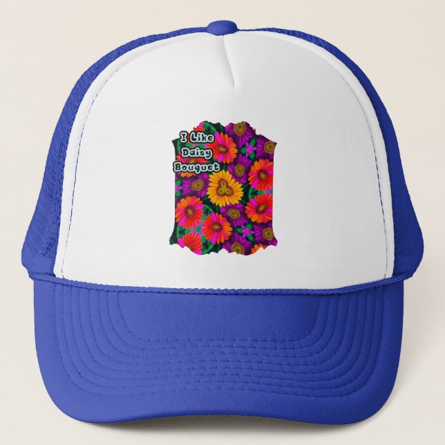 Colourful Daisy Bouquet Pattern Trucker Hat (Front)