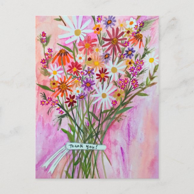 Colourful Daisy Bouquet THANK YOU! Postcard (Front)