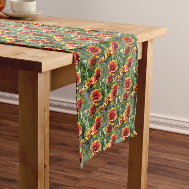 Colourful Daisy Flower Nature Pattern   Short Table Runner (In Situ)