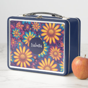 Colourful Daisy flower rustic psychedelic pattern Metal Lunch Box