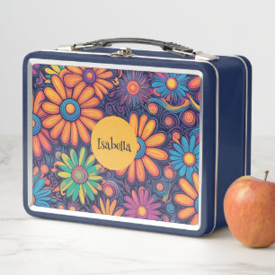 Colourful Daisy flower rustic psychedelic pattern Metal Lunch Box