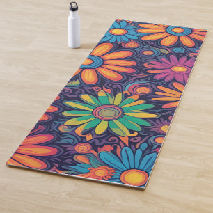 Colourful Daisy flower rustic psychedelic pattern  Yoga Mat