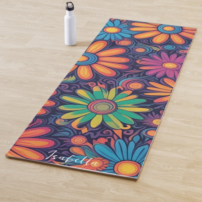 Colourful Daisy flower rustic psychedelic pattern  Yoga Mat (In Situ)