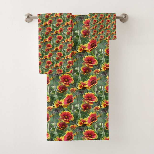 Colourful Daisy Flowers Nature Pattern   Bath Towel Set (Insitu)