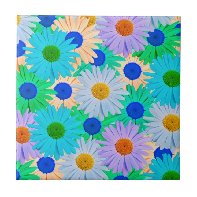 Colourful Daisy Flowers Pattern  Tile (Front)