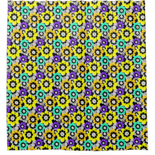 Colourful daisy flowers Yellow Turquoise Purple Shower Curtain