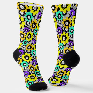 Colourful daisy flowers Yellow Turquoise Purple Socks