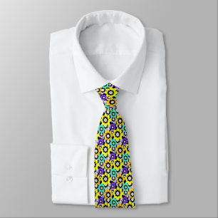 Colourful daisy flowers Yellow Turquoise Purple Tie