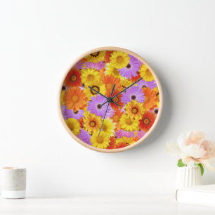 Colourful Daisy Garden - Bright Floral Decor Clock