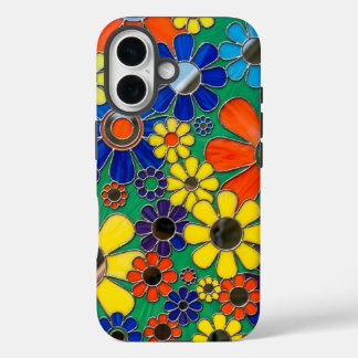 Colourful Daisy Mosaic Art Vintage Botanical Aest  iPhone 16 Case