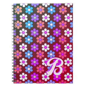 Colourful Daisy Pattern Retro Monogram Notebook
