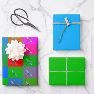 Colourful Daisy Squares Abstract Art, Green Blue Wrapping Paper Sheet