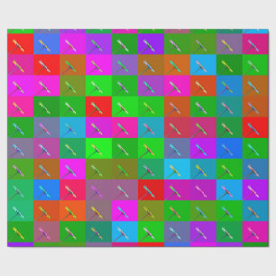 Colourful Daisy Squares, Abstract Small Print Wrapping Paper