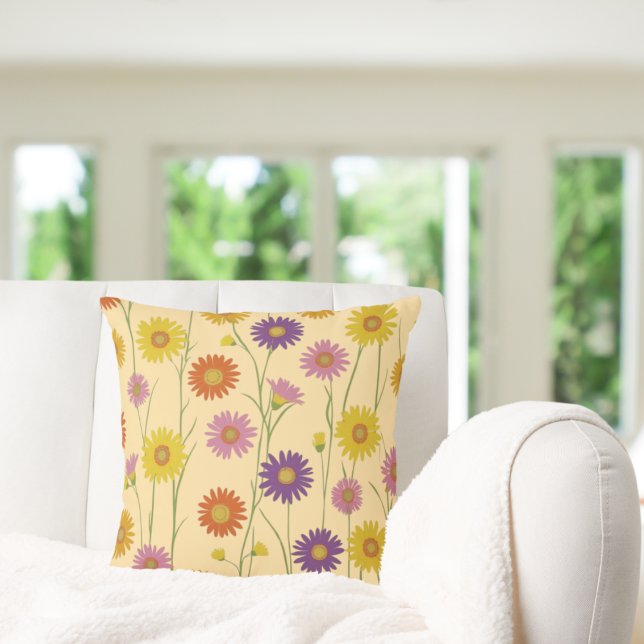 Colourful Daisy Wildflower Pattern  Cushion (Creator Uploaded)