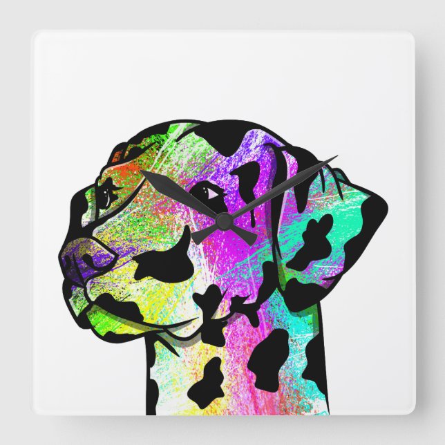 Colourful Dalmatian Dog Head Square Wall Clock (Front)