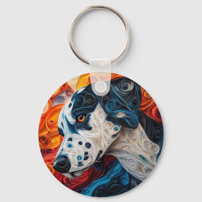 Colourful Dalmatian Dog Portrait Key Ring (Front)