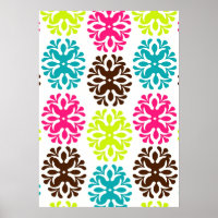 Colourful damask floral cute neon flower pattern