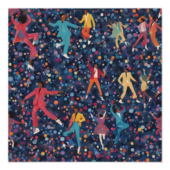 Colourful Dance Party – Retro Celebration Pattern Poster (Front)