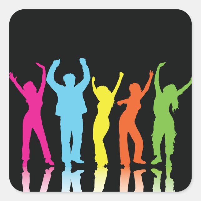 Colourful Dancers Dancing Around Square Sticker (Front)