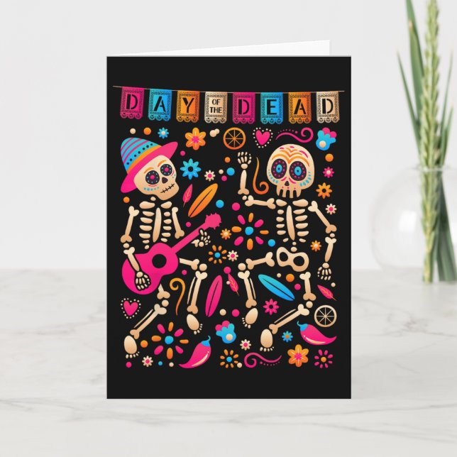 Colourful Dancing Mexican Skeletons - Cute Day Of  Card (Front)