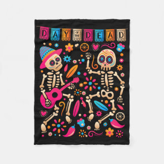 Colourful Dancing Mexican Skeletons - Cute Day Of  Fleece Blanket