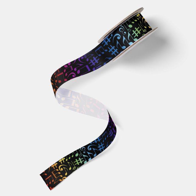 Colourful Dancing Music Notes Cheerful Satin Ribbon (Front+Back)