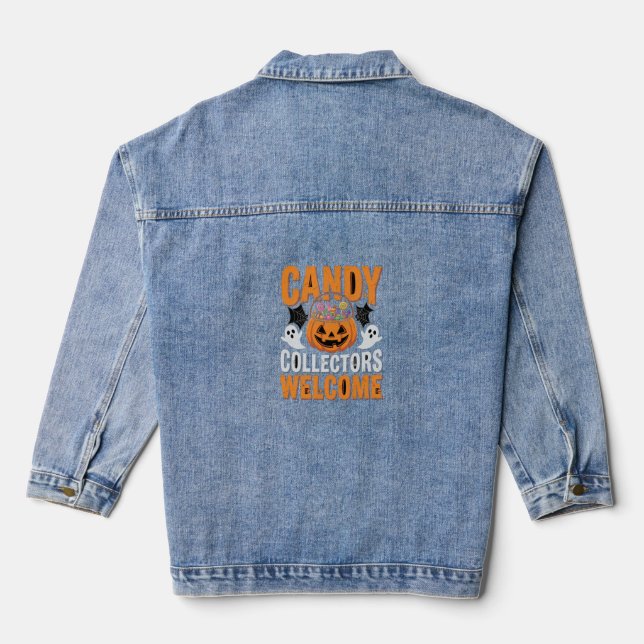 Colourful Dancing Skeletons Halloween Party Denim Jacket (Back)