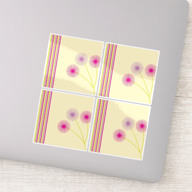 Colourful Dandelion Flowers, Stripes, Boho Abstrac (Detail)