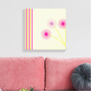 Colourful Dandelion Flowers, Stripes, Boho Abstrac Canvas Print