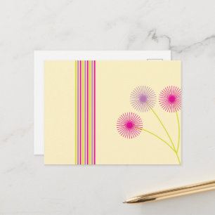 Colourful Dandelion Flowers, Stripes, Boho Abstrac Postcard