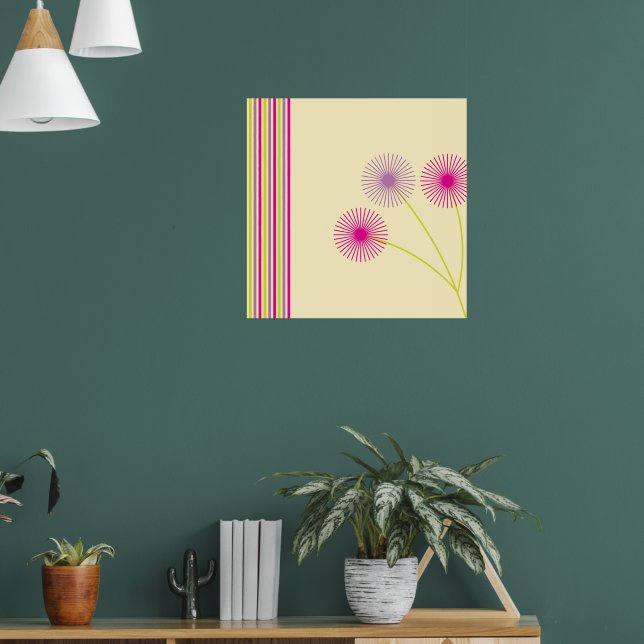 Colourful Dandelion Flowers, Stripes, Boho Abstrac Poster (Living Room 1)