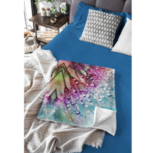 Colourful Dandelion rain drops Fleece Blanket