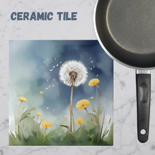 Colourful Dandelion Watercolor Art Tile