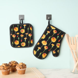 Colourful Dandelions and Sweet Ladybugs Oven Mitt Oven Mitt & Pot Holder Set