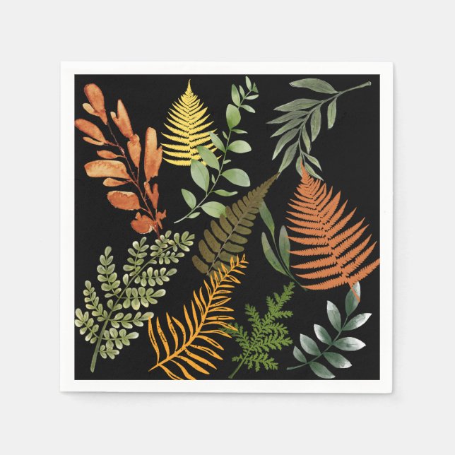 Colourful Dark Fern Botanical Foliage Floral  Napkin (Front)