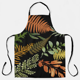 Colourful Dark Fern Botanical Foliage Floral Print Apron
