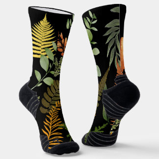 Colourful Dark Fern Botanical Foliage Floral Socks