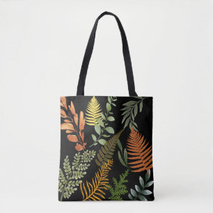 Colourful Dark Fern Botanical Foliage Floral Tote Bag