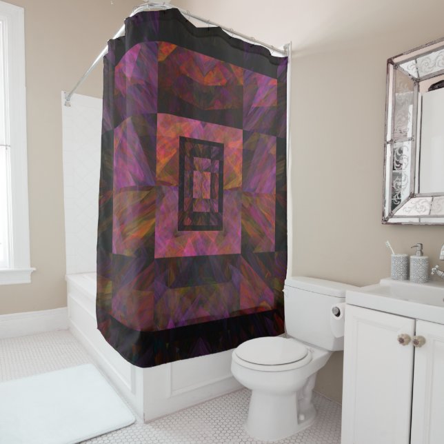 Colourful Dark Galaxy Of Blocks Artwork Shower Curtain (In Situ)