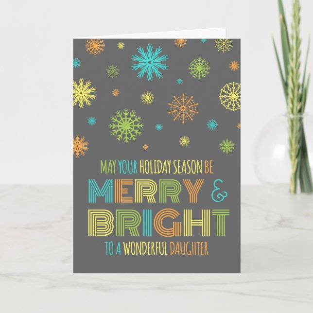 Colourful Daughter Merry & Bright Christmas Card (Front)