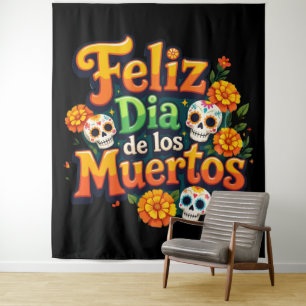 Colourful Day of the Dead Candy Skulls Marigolds Tapestry