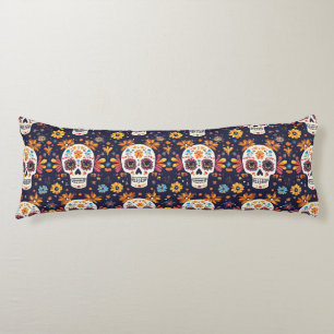 Colourful day of the dead sugar skull body cushion