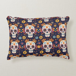 Colourful day of the dead sugar skull decorative cushion