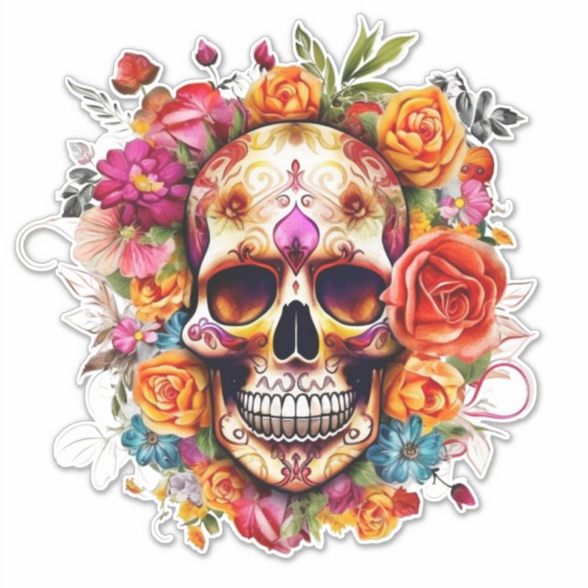 Colourful Day of the Dead Sugar Skull Large  (Front)