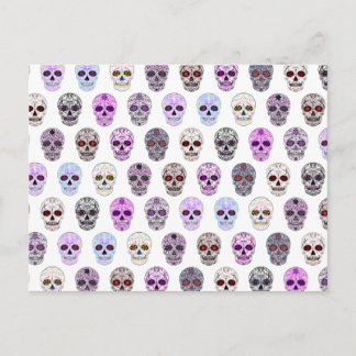 Colourful Day of the Dead Sugar Skull Pattern Postcard